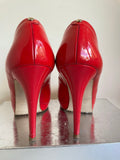 KAREN MILLEN RED PATENT LEATHER PEEPTOE HEELS SIZE 6.5/39.5