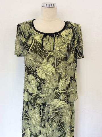 JACQUES VERT LIME GREEN & BLACK LEAF PRINT TOP & SKIRT SET SIZE 12