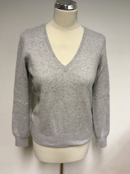 MARKS & SPENCER AUTOGRAPH LIGHT GREY V NECK CASHMERE JUMPER SIZE 14
