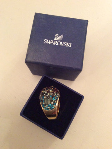 SWAROVSKI MULTI COLOURED CRYSTAL NIRVANI GOLD PLATED DRESS RING