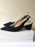 LK BENNETT NAVY BLUE SUEDE SLINGBACK HEELS SIZE 7/40