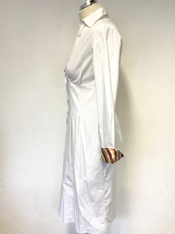 PAUL SMITH BLACK LABEL WHITE COTTON LONG SLEEVE SHIRT DRESS SIZE 38 UK 10