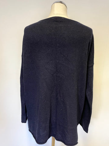 LUELLA NAVY BLUE CASHMERE & MERINO WOOL STAR SLEEVE JUMPER SIZE L