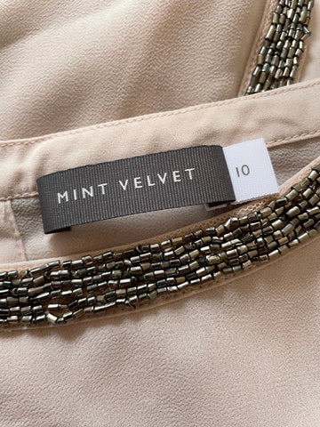 MINT VELVET NUDE & PEWTER BEADED DUAL LAYER SLEEVELESS TOP SIZE 10