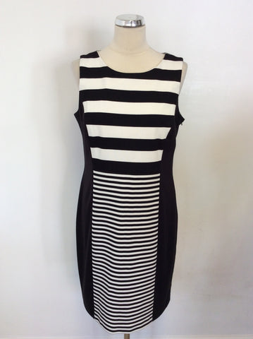 CHETTA B BLACK & WHITE STRIPE PENCIL DRESS SIZE UK 16