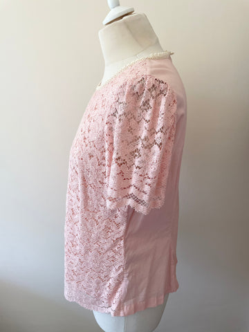 WHISTLES PALE PINK LACE SHORT SLEEVE TOP SIZE 16
