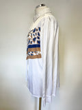 MARC AUREL WHITE, BLUE & CAMEL PATTERNED FRONT LONG SLEEVE SHIRT SIZE 40 UK 14