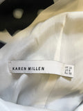 KAREN MILLEN BLACK,IVORY & GREY PRINT SLEEVELESS PENCIL DRESS SIZE 10