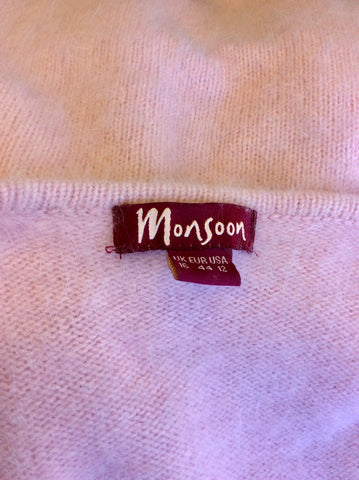 MONSOON PINK ANGORA BLEND WRAP ACROSS SILK TIE CARDIGAN/ JUMPER SIZE 16