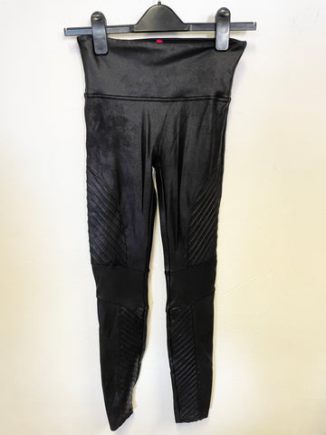 SPANX MOTO BLACK FAUX LEATHER STRETCH SKINNY LEGGINGS SIZE S/P