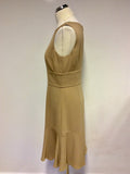 HOBBS CAMEL SLEEVELESS FLUTED HEM DRESS SIZE 12