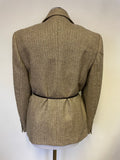 EUGEN KLEIN BEIGE & METALLIC THREAD TWEED BELTED FITTED JACKET SIZE 10