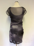 DESIGNERS REMIX CHARLOTTE ESKILDSEN SHADED GREY SILK SLEEVELESS OCCASION DRESS SIZE 36 UK 8