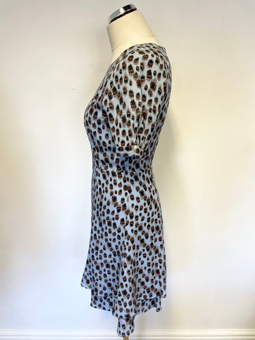 REISS JULES CORNFLOWER BLUE SHORT SLEEVE SILK FIT & FLARE DRESS SIZE 8