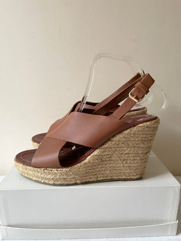 BODEN TAN LEATHER OPEN TOE WEDGE HEEL SANDALS SIZE 6/39