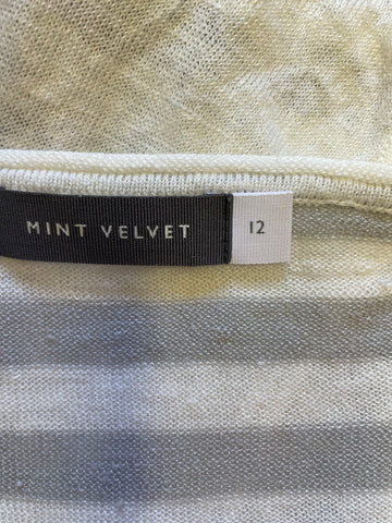 MINT VELVET GREY & WHITE STRIPE  DOUBLE LAYERED FINE LINEN KNIT JUMPER SIZE