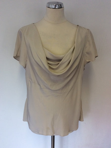 FENN WRIGHT MANSON BEIGE SILK COWL NECK TOP SIZE 18