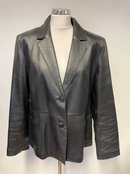 UNBRANDED BLACK LEATHER V NECKLINE JACKET SIZE 20