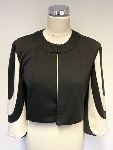JESSICA HOWARD BLACK & IVORY 3/4 SLEEVE CROPPED JERSEY JACKET SIZE 6 UK 10