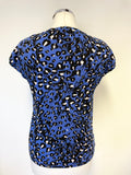 WHISTLES BLUE, BLACK & WHITE PRINT CAP SLEEVE COTTON T SHIRT SIZE S