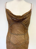 MONSOON BRONZE BEADED & SEQUINNED SILK STRAPPY EVENING DRESS SIZE 12