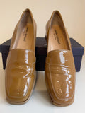 ITALIAN PAOLA CIPRIANI CAMEL PATENT LEATHER SLIP ON HEELED LOAFERS SIZE 4/37