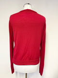 HOBBS RED 100% MERINO WOOL LONG SLEEVE CARDIGAN SIZE L