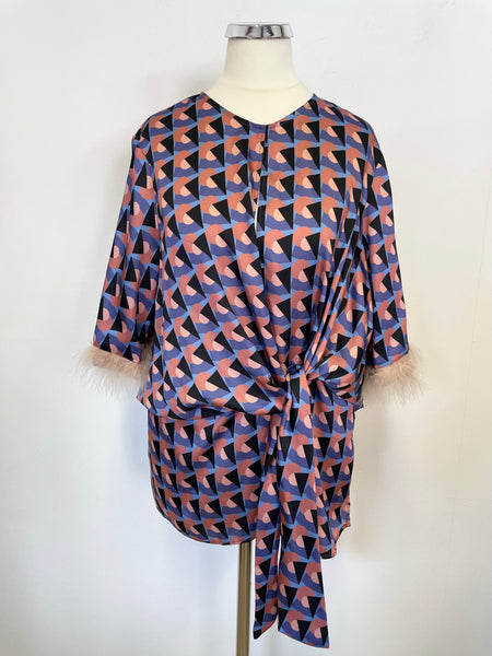BRAND NEW ZARA PRINT FAUX FUR TRIM SLEEVE TOP SIZE M