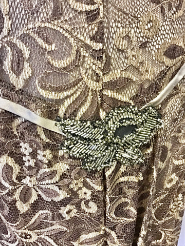 PHASE EIGHT BRONZE & GOLD LACE BEADED TRIM SPECIAL OCCASION DRESS SIZE 10