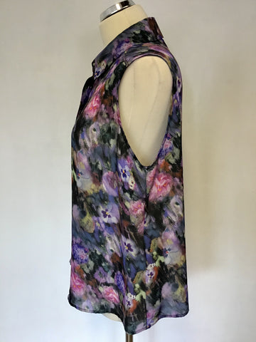 HOBBS MULTI COLOURED FLORAL PRINT SLEEVELESS BLOUSE SIZE 16