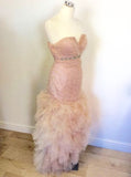 HANIELS PALE PINK NET OVERLAY STRAPLESS PROM/ EVENING DRESS SIZE 6