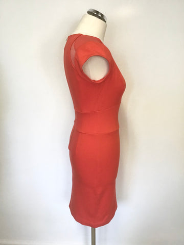 TED BAKER RED SILK SHEER INSERT CAP SLEEVE BODYCON DRESS SIZE 1 UK 8/10