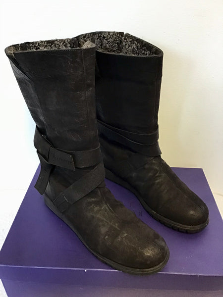 STUART WEITZMAN BLACK MOLESKIN LEATHER WRAP ELEPHANT BOOTS SIZE 6/39