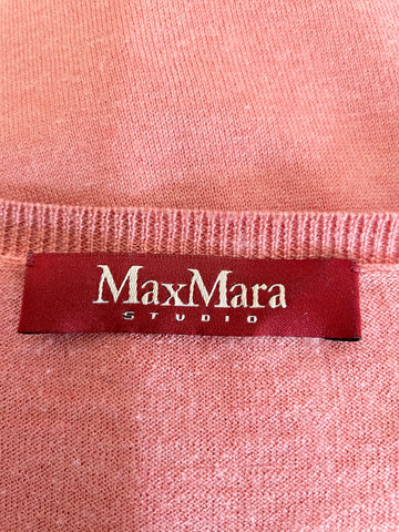 MAX MARA STUDIO PALE PINK & APRICOT V NECK SILK & WOOL BLEND LONG SLEEVE JUMPER SIZE M