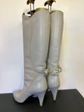DOLCIS LIGHT GREY LEATHER BOW TRIM HEEL BOOTS SIZE 5.5/38.5