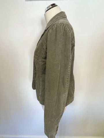 JIGSAW OLIVE GREEN CORDUROY FITTED JACKET SIZE 14