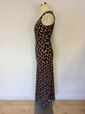 HOBBS BROWN & WHITE SPOT PRINT LONG LINEN DRESS SIZE 8