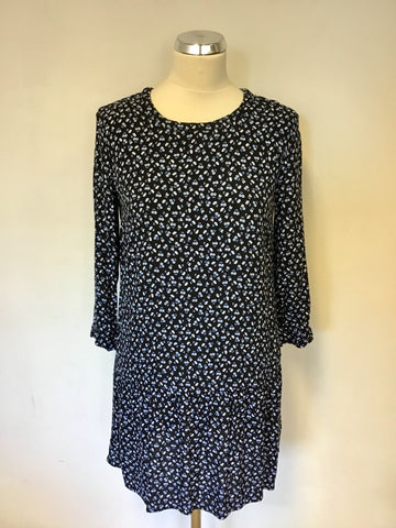 HUSH NAVY BLUE & WHITE FLORAL PRINT 3/4 SLEEVE SHIFT MINI DRESS SIZE 6