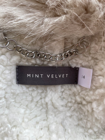 MINT VELVET LIGHT GREY FAUX FUR TRIM AVIATOR JACKET  SIZE 14