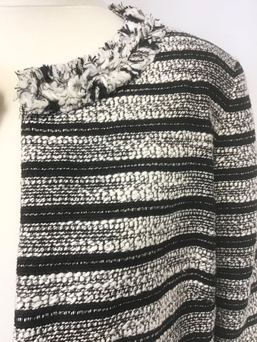 MARKS & SPENCER NAVY BLUE,BLACK & CREAM MARL STRIPED COAT SIZE 14