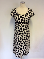 BODEN BLACK & CREAM PRINT SCOOP NECK COTTON DRESS SIZE 10L