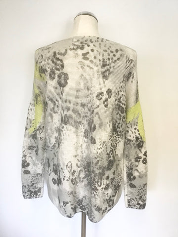 OUI PALE GREY, LIME GREEN & BLACK PRINT LONG SLEEVE JUMPER SIZE 12