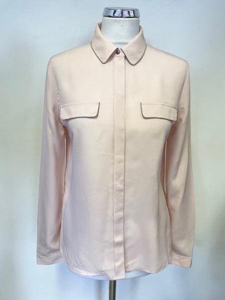 TED BAKER CARESSE PINK BEADED TRIM COLLARED LONG SLEEVED SHIRT SIZE 2 UK 10/12