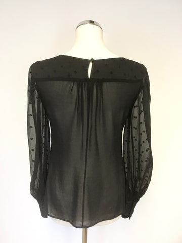 COAST BLACK LACE TRIM & SPOTTED LONG SLEEVE TOP SIZE 10