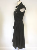 JAVELIN BLACK COTTON CAP SLEEVE FIT & FLARE WRAP DRESS SIZE 40 UK 12