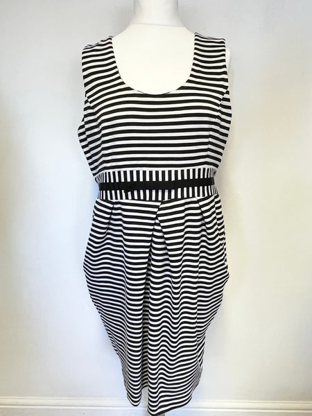 PHASE EIGHT BLACK & WHITE STRIPE JERSEY SLEEVELESS PENCIL DRESS SIZE 18