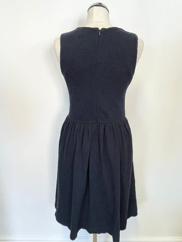 GANNI ROSE GARDEN NAVY BLUE SLEEVELESS STRETCH FABRIC FIT & FLARE DRESS SIZE L