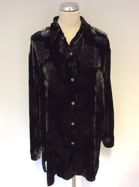 EAST BLACK & GREY FLORAL VELVET LONG SLEEVE SHIRT SIZE 12