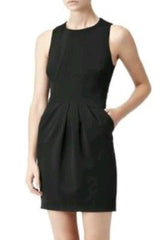 REISS AMITY BLACK SLEEVELESS CURVED SEAM TRIM SHIFT DRESS SIZE 12