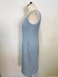LK BENNETT LIGHT BLUE & WHITE TRIM BOUCLE COTTON MIX PENCIL DRESS & JACKET SUIT SIZE 42 UK 12